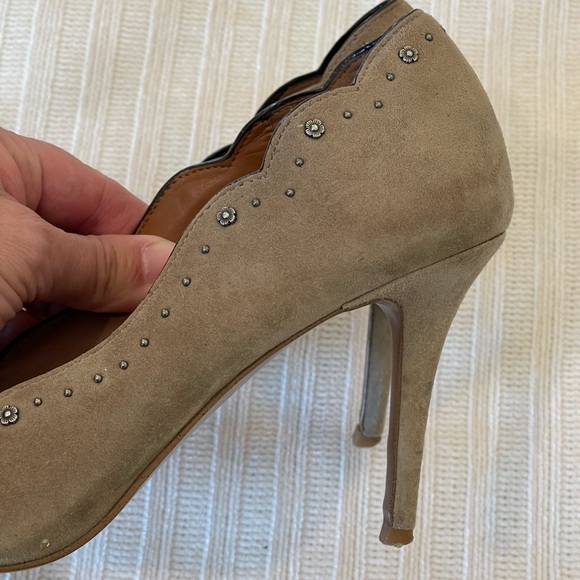 Coach Suede & Leather Embellished Waverly Pumps Gray Size 8 - Picture 7 of 15